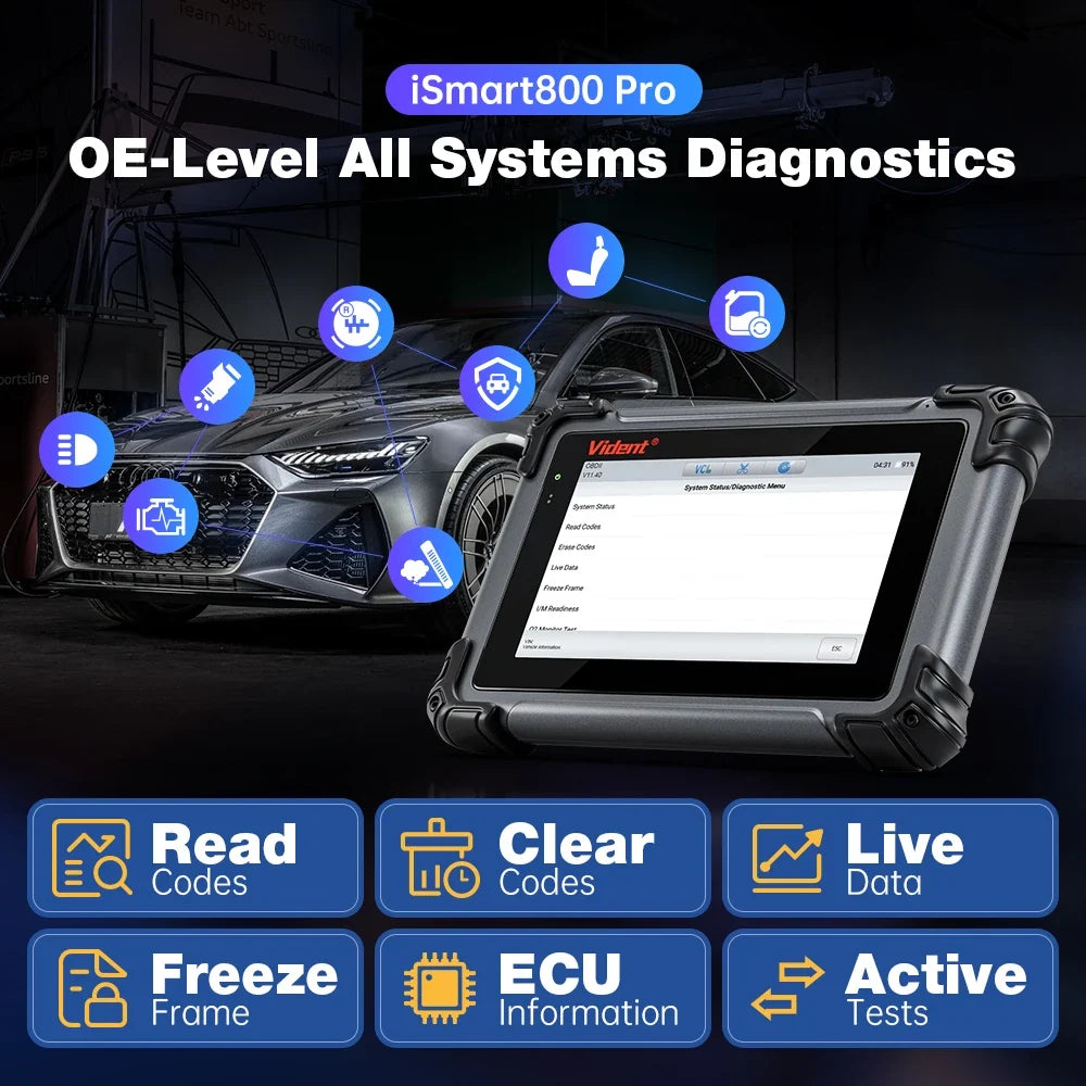Vident iSmart800Pro Car Scanner All System Diagnosis 40 Reset Function OBDII Full Function Key Fob Programming Scanner Tool