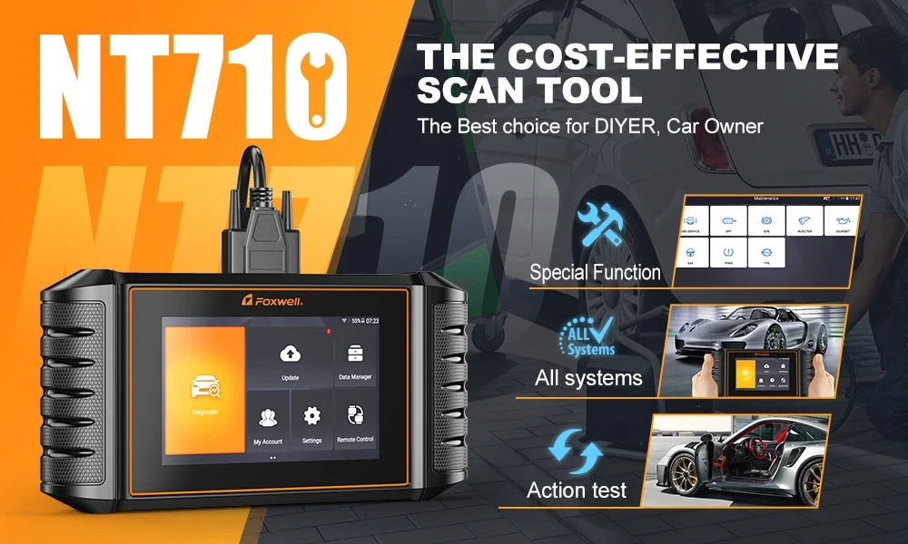 FOXWELL NT710 For VAG VW Audi Seat Bidirectional Car OBD2 Scanner Car Diagnostic ECU Coding All System A/F Adjust IMMO 30+ Reset