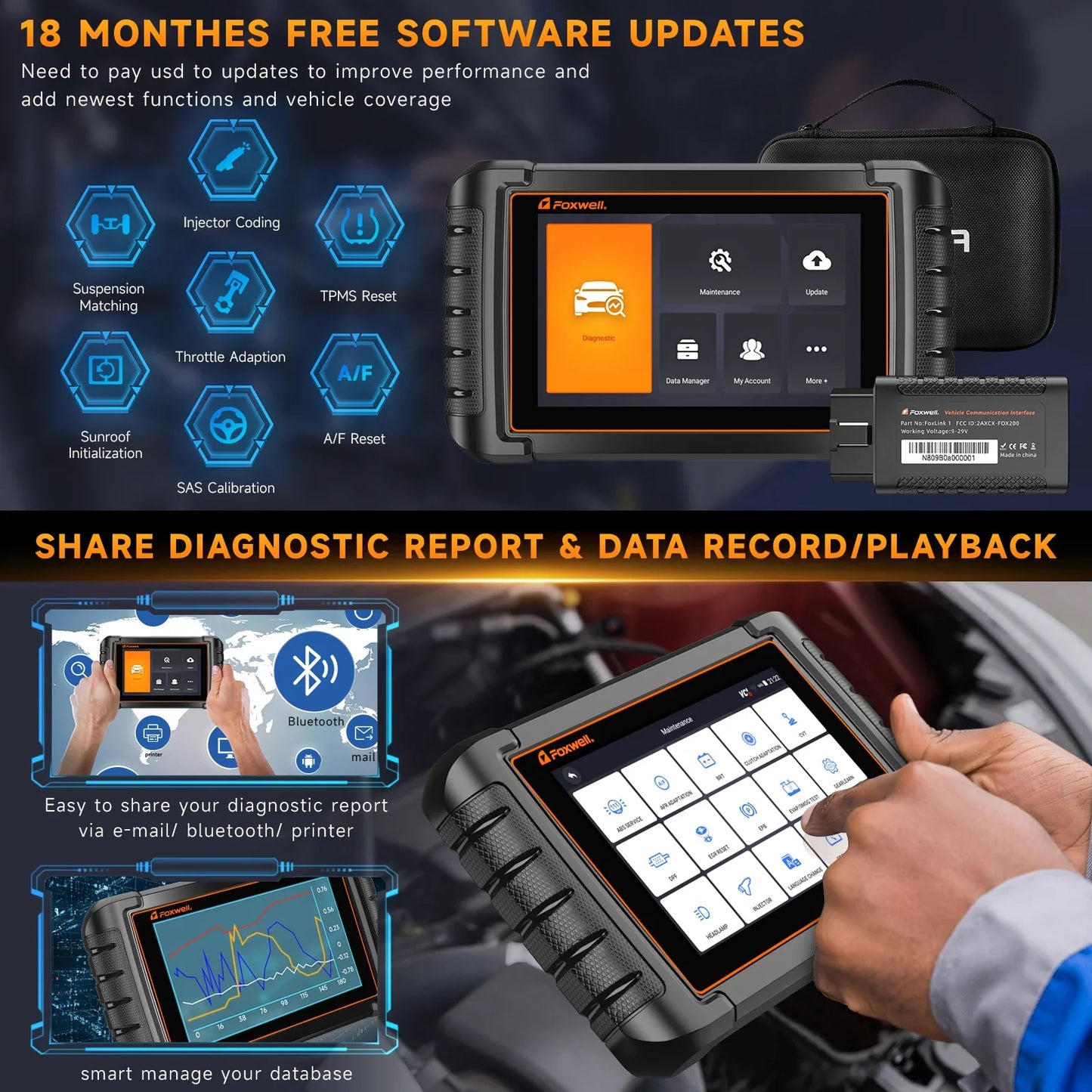 FOXWELL NT809BT OBD2 Bluetooth Car Diagnostic Tool All System Bi-Directional Test 30+ Reset Code Reader OBD2 Scanner Tool