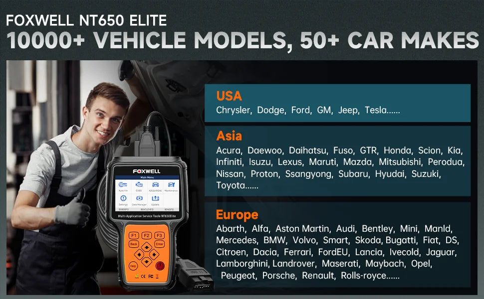 FOXWELL NT650 Elite OBD2 Scanner Diagnostic Tool ABS Airbag SAS EPB Oil A/F Reset Car Ananlyzer OBDII 3 System Automotive Tester