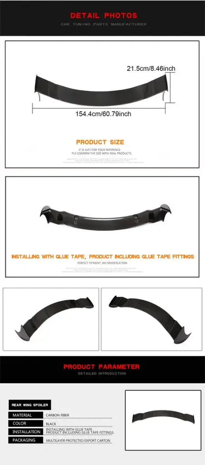 Dry Carbon Fiber Rear Trunk Wing Spoiler For Porsche 911 991 Turbo S 2-Door 2014-2016