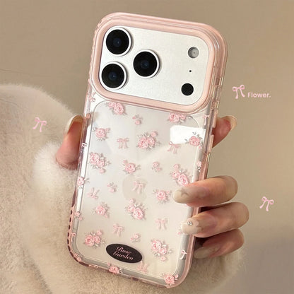 Korean Full Screen Pink Rose Flowers Magnetic Phone Case For iPhone