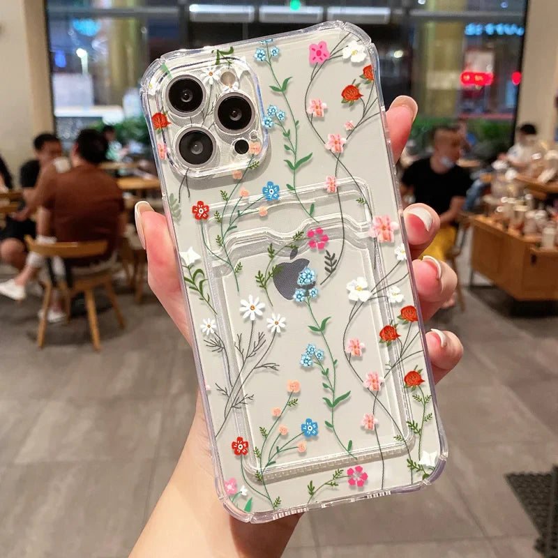 Cute Flower Wallet Card Bag Phone Case