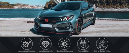 Pair Led Headlights For Honda Civic 2016-2021 Sedan Hatchback Hatch Type R Touring LX EX EX-L Sport FK7 FK8 10th Head Light Lamp