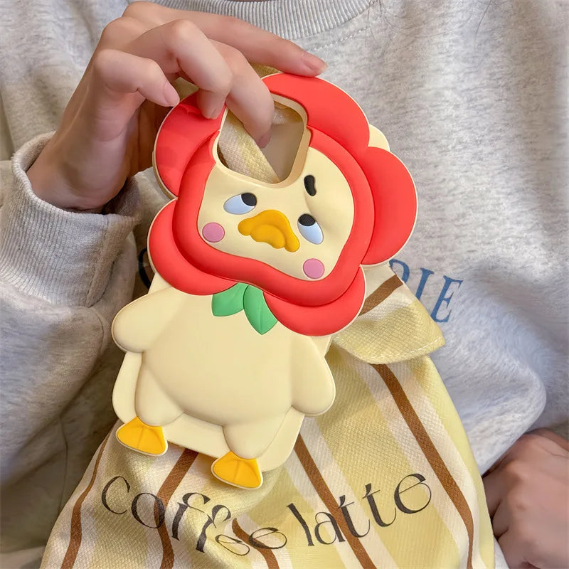 Kawaii Cute Cartoon Flowers Crying Duck Soft Silicone Phone Case For iPhone