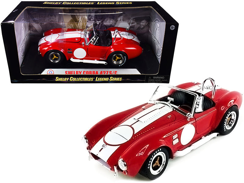 1965 Shelby Cobra 427 S/C Red with White Stripes with Printed Carroll Shelby's Signature on the Trunk 1/18 Diecast Model Car by Shelby Collectibles  free shipping USA