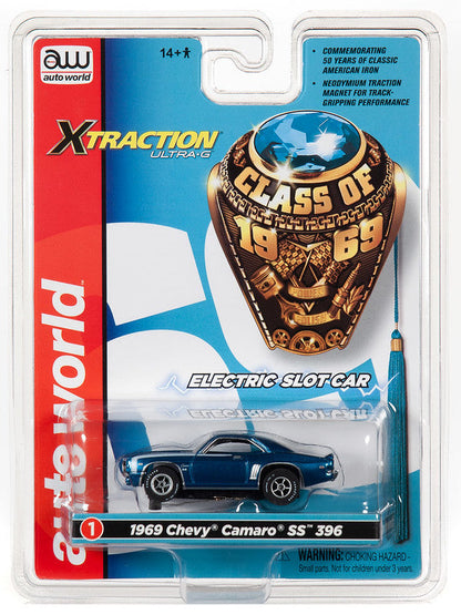Auto World 1969 Chevy Camaro SS 396 Blue R27 HO Slot Car SC343 fits AFX