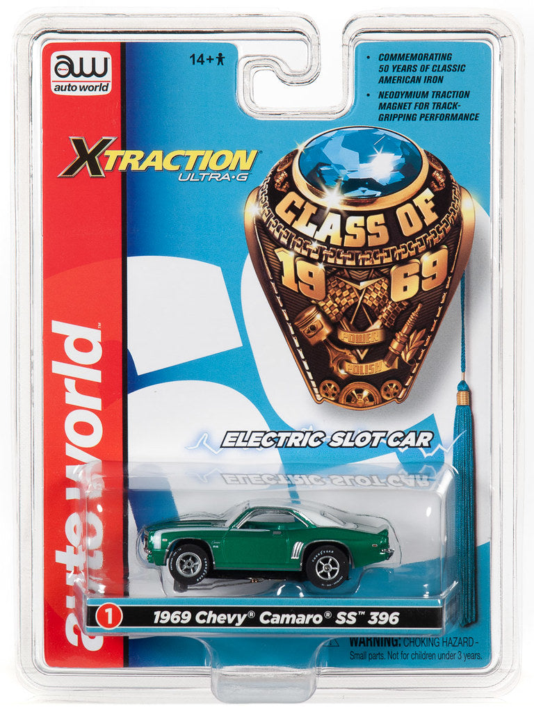 Auto World 1969 Chevy Camaro SS 396 Green R27 HO Slot Car SC343 fits AFX