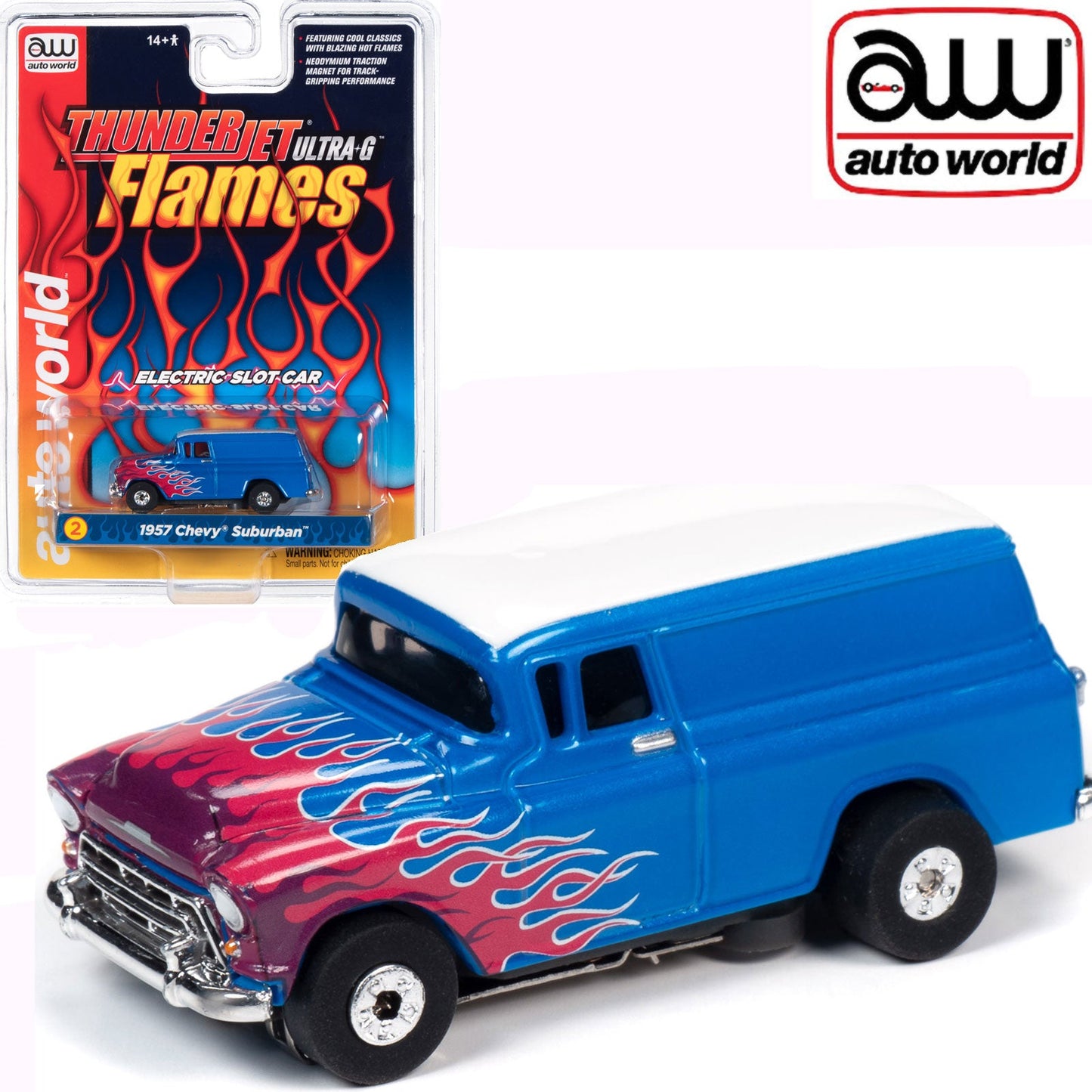 Auto World 1957 Chevy Suburban Thunderjet Flames HO Slot Car SC353 fits AFX
