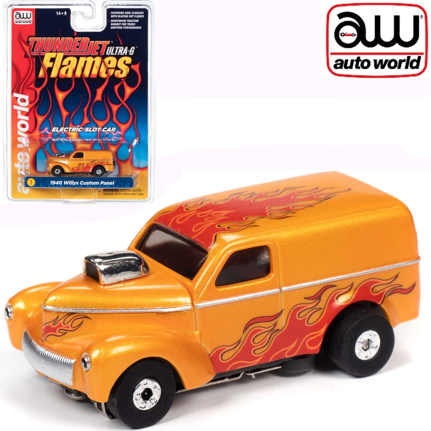 Auto World 1940 Willys Custom Panel Thunderjet Flames HO Slot Car SC353 fits AFX