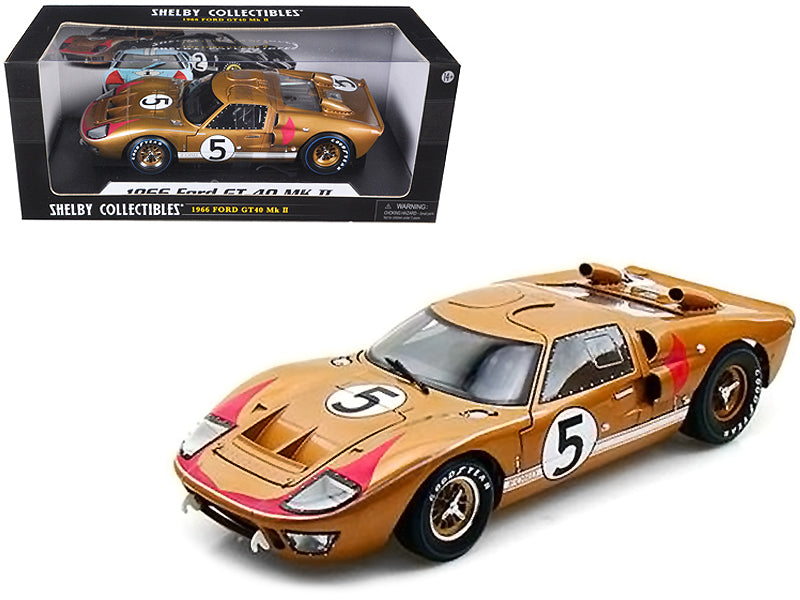 1966 Ford GT-40 MK II RHD (Right hand Drive) #5 Gold 24H of Le Mans 1/18 Diecast Model Car by Shelby Collectibles  free shipping USA