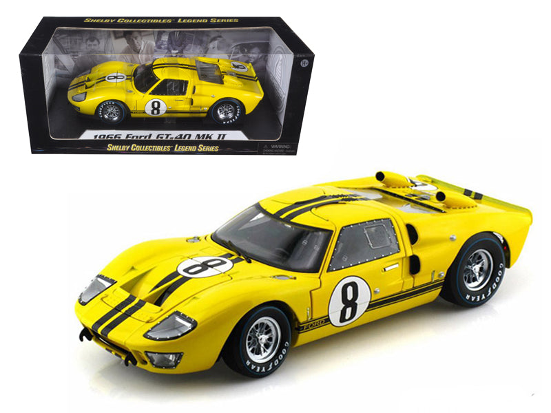 1966 Ford GT-40 MK II #8 Yellow with Black Stripes 1/18 Diecast Model Car by Shelby Collectibles  free shipping USA