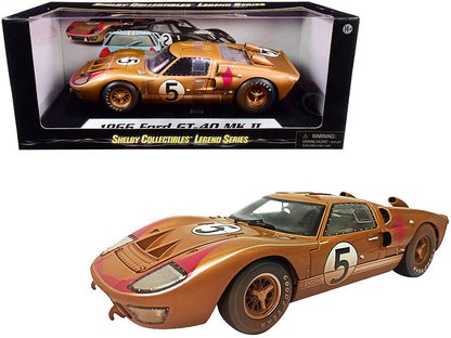 1966 Ford GT-40 MK II #5 Gold After Race (Dirty Version) 1/18 Diecast Model Car by Shelby Collectibles  free shipping USA