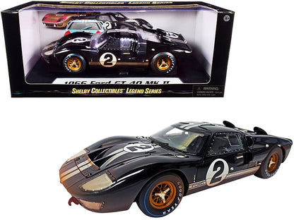 1966 Ford GT-40 MK II #2 Black with Silver Stripes After Race (Dirty Version) 1/18 Diecast Model Car by Shelby Collectibles  free shipping USA