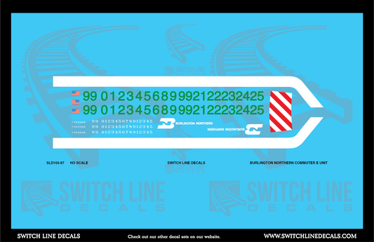 HO Scale Burlington Northern Commuter E Unit Locomotive Decal Set