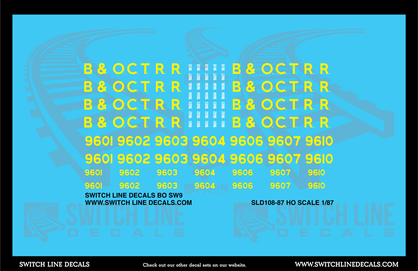HO Scale Baltimore and Ohio SW9 Locomotive Decal Set
