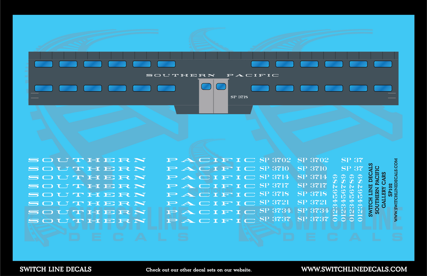 N Scale Southern Pacific Pullman Gallery Cars Decal Set