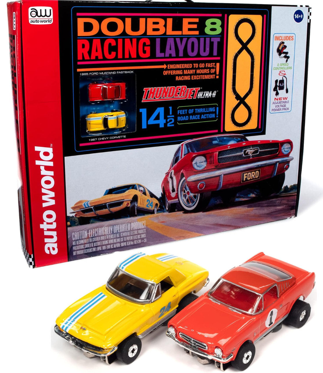 Auto World Double 8 HO Slot Race Set AFX SRS341 Ford Mustang Corvette