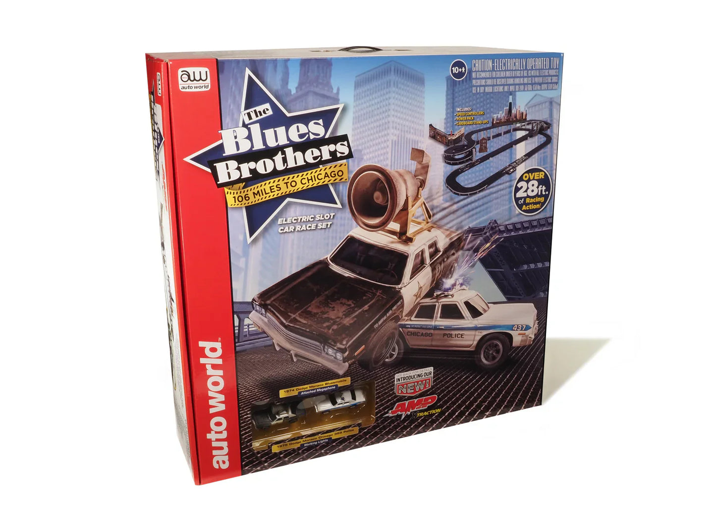 Auto World Blues Brothers Bluesmobile Chicago Police AFX HO Slot Car Set SRS359
