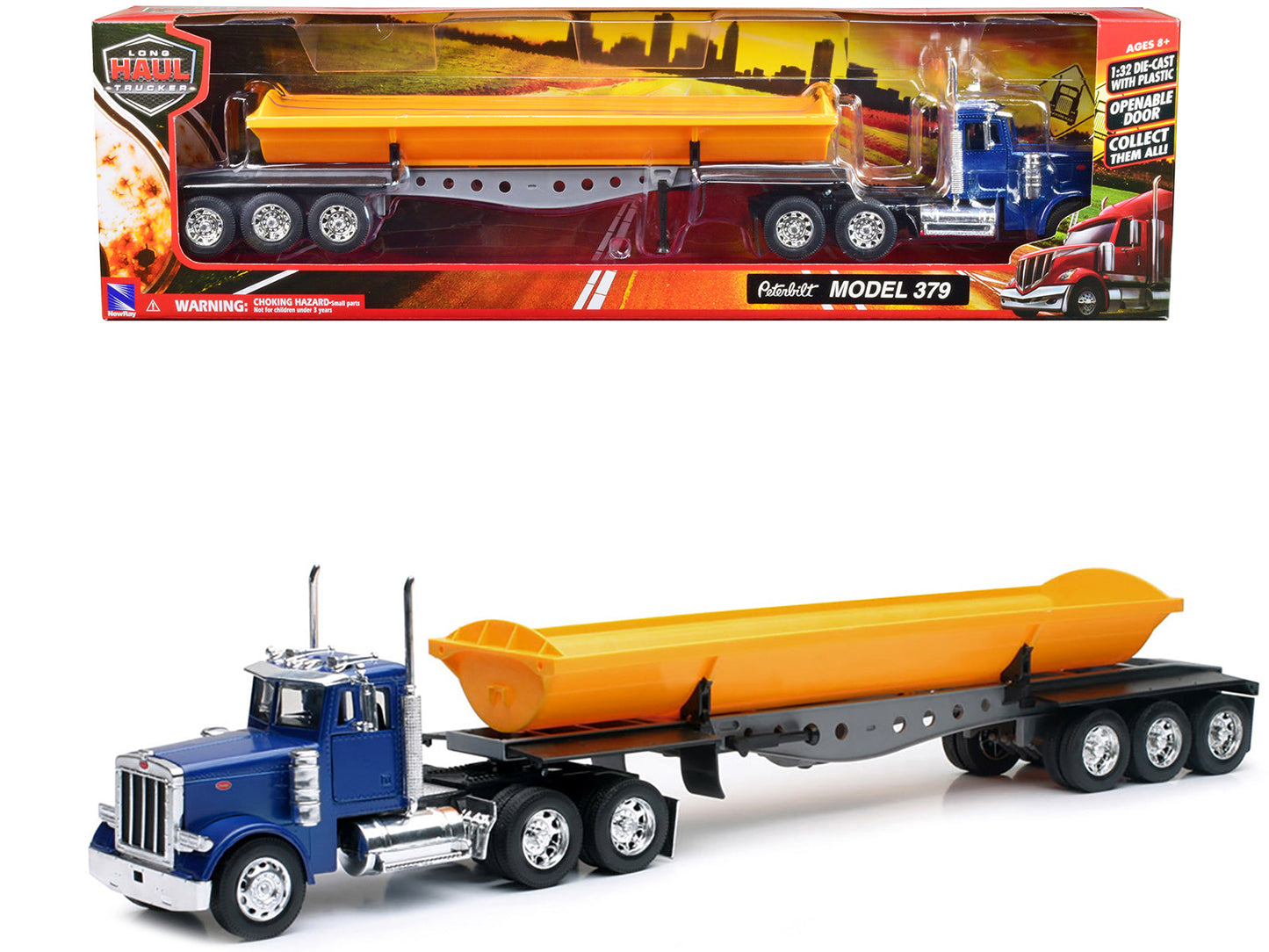 Peterbilt 379 Truck with Side Dump Blue and Yellow "Long Haul Truckers" Series 1/32 Diecast Model by New Ray  free shipping USA