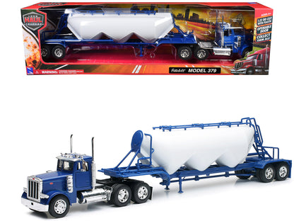 Peterbilt 379 Truck Blue with Pneumatic Tanker Trailer White "Long Haul Truckers" Series 1/32 Diecast Model by New Ray  free shipping USA