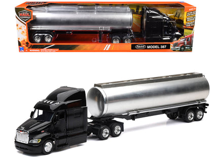 Peterbilt 387 Truck Black with Tanker Trailer Silver "Long Haul Truckers" Series 1/43 Diecast Model by New Ray  free shipping USA