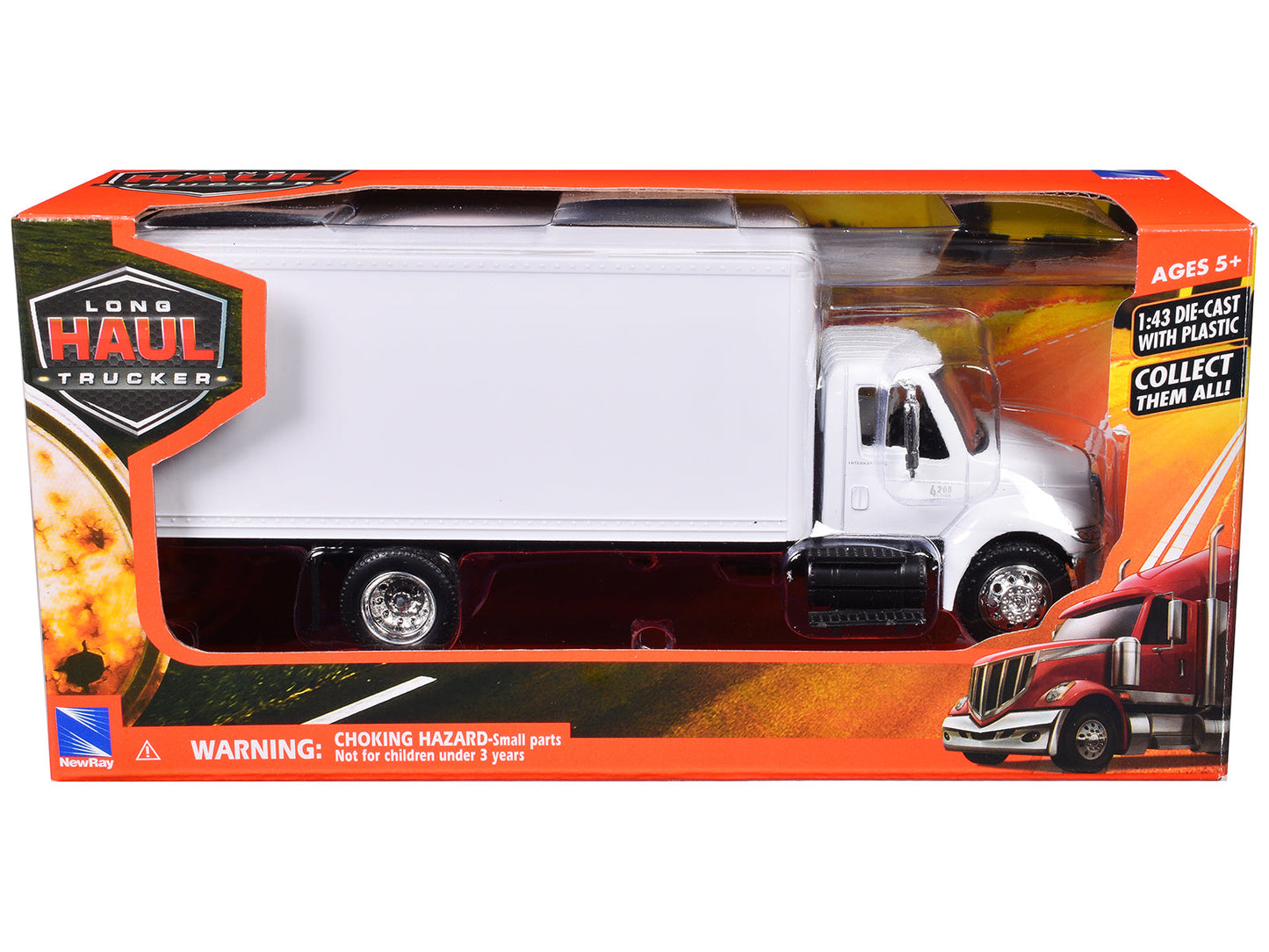 International 4200 Box Truck White "Long Haul Truckers" Series 1/43 Diecast Model by New Ray  free shipping USA