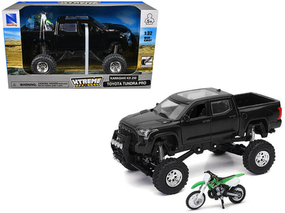Toyota Tundra Pro Pickup Truck Black and Kawasaki KX 250 Motorcycle Green and White "Xtreme Off-Road" Series 1/32 Diecast Models by New Ray  free shipping USA