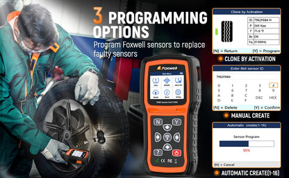 Foxwell T1000 TPMS Tool Tire Pressure Monitoring Sensor Programming Relearning Activation and OBD System Reset Car TPMS Reset