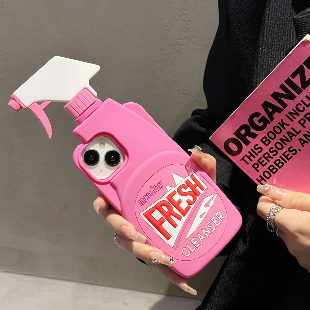 Pink Chic Fresh Clean Bottle Style 3D Cartoon Silicon Rubber Soft Phone Case