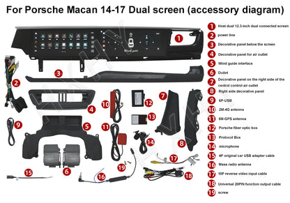 Double Interactive Screen Android 13 8+128G car radio Car Multimedia Stereo For Porsche Macan 2014-2018 DSP 360 Navigation