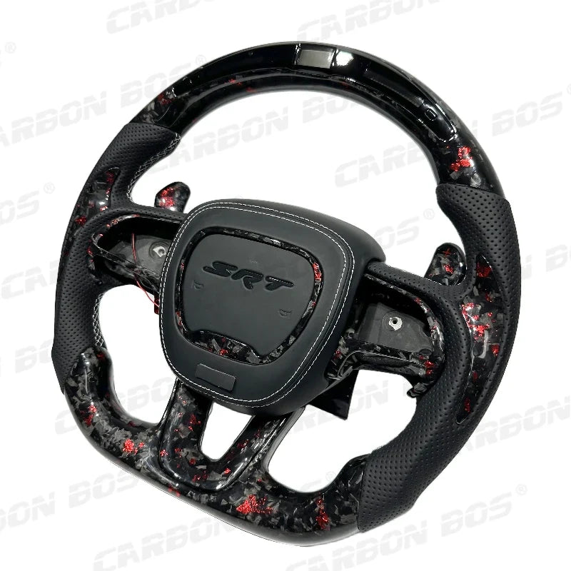 Forged Carbon Fiber Steering Wheel for Dodge CHALLENGER Challenger ChargerSRT HELLCAT Car Steering Wheel with LED Flash Cover