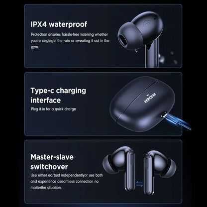 Mpow XY-17 Bluetooth 5.3 In-ear Wireless Sports Earphones ANC Active Noise Reduction Bluetooth 26H Playtime Headset for iPhone