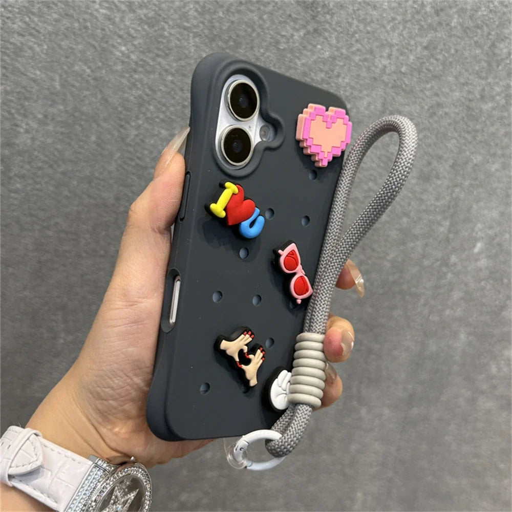 Diy Charms Holes Liquid Silicone Soft Case for iPhone
