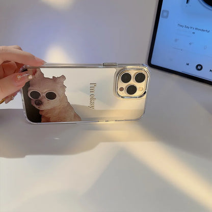 Ins Sunglass Dog Pattern Electroplated Makeup Mirror Phone Case For iPhone