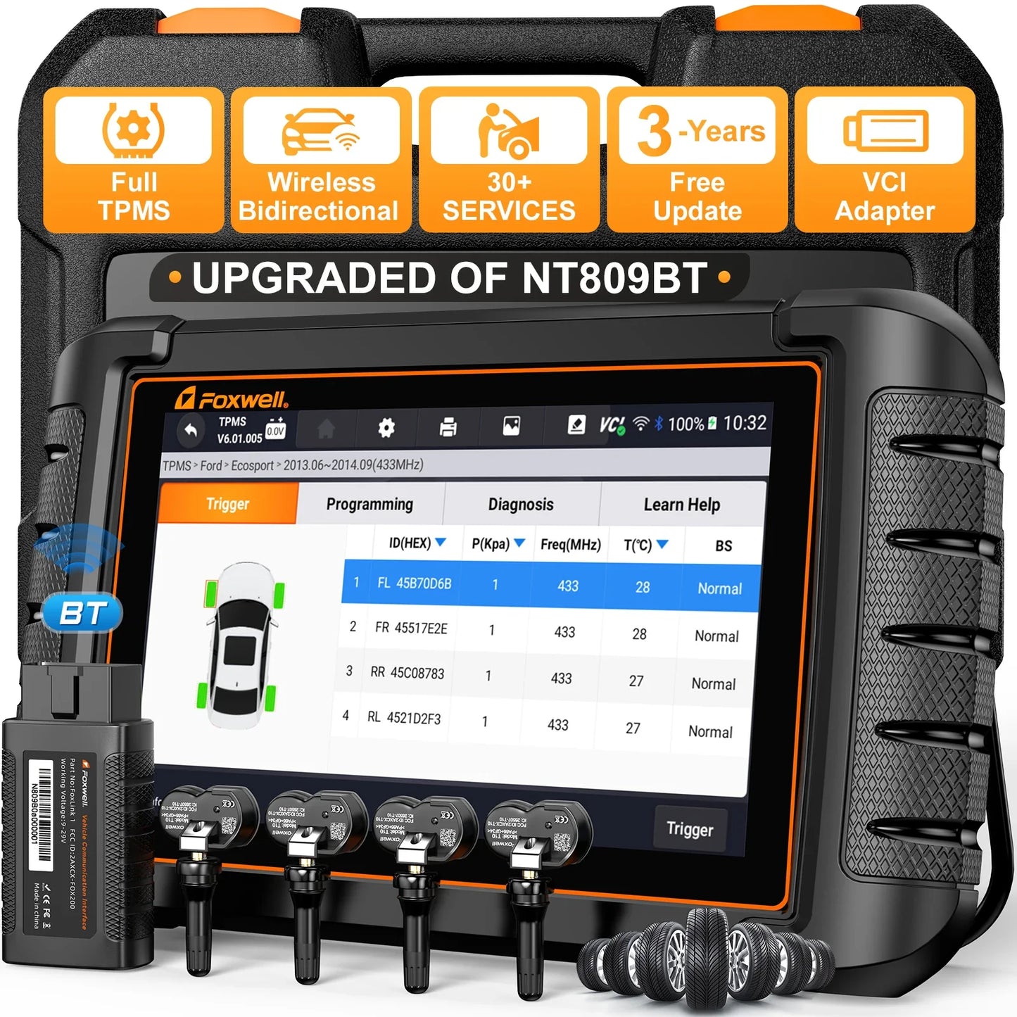 FOXWELL NT809TS TPMS Programming Tool All Systems Car Scanner Bi-Directional Control 30+ Reset OBD2 Bluetooth Diagnostic Tools