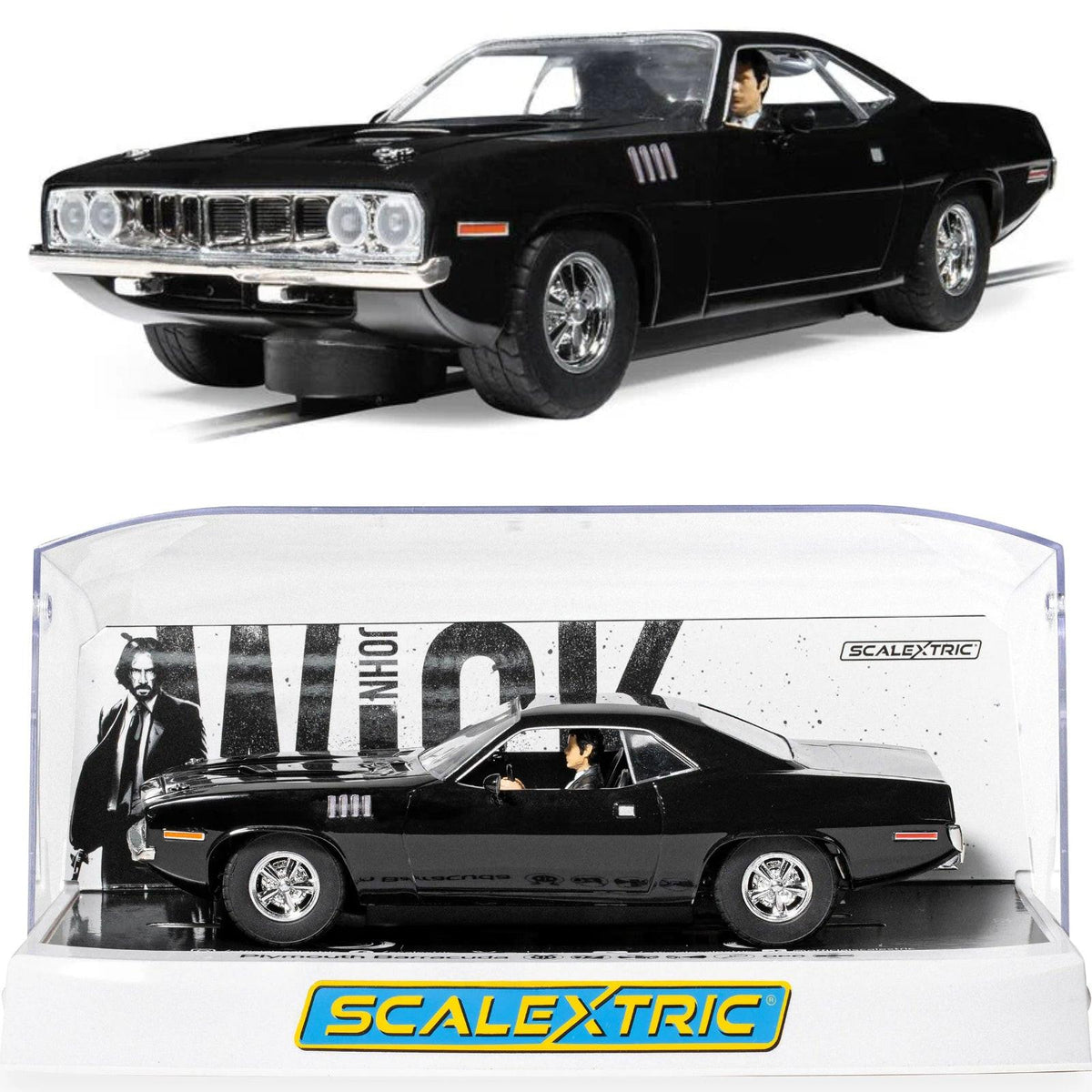 Scalextric C4595 Plymouth Barracuda John Wick Chapter 4 1/32 Slot Car DPR