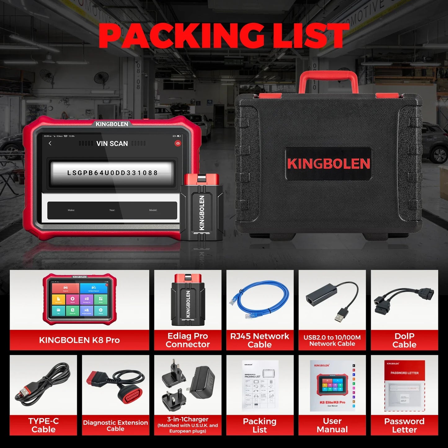 [Lifetime Free Update] KINGBOLEN K8 PRO ELITE Auto Diagnostic Tool Full System ECU Coding 40 Service Bidirectionnal OBD2 Scanner