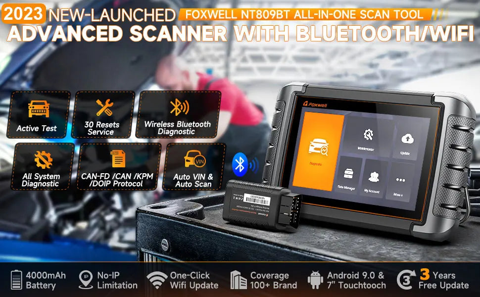 FOXWELL NT809BT OBD2 Bluetooth Automotive Scanner All System BiDirectional Scan Tool 30+ Reset OBD2 Code Reader Diagnostic Tool