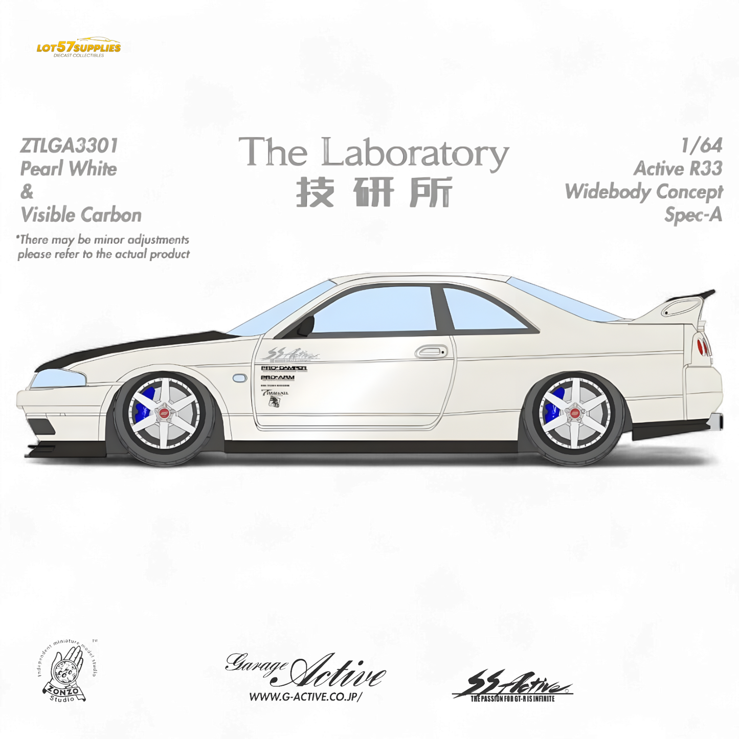(Pre-Order) The Laboratory x ZONZO Nissan R33 Widebody Concept Spec-A - Pearl White 1/64