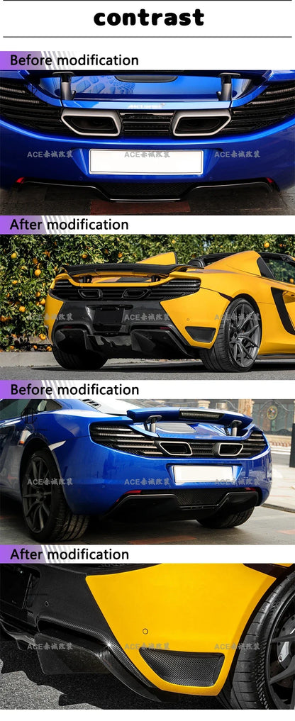 For Mclaren MP4-12C Rear Bumper Side Skirts Rear Lip And Rear diffuser Kit Body Kit Dry Carbon Fiber 2011-2014