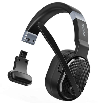 Mpow E65 2 in 1 Wireless Headphones Bluetooth 5.3 Dual/Single Office Headset with Microphone&Mute Switch 35H for Trucker Driver