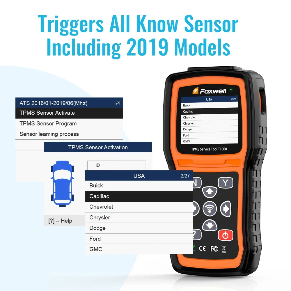 Foxwell T1000 TPMS Tool Tire Pressure Monitoring Sensor Programming Relearning Activation and OBD System Reset Car TPMS Reset