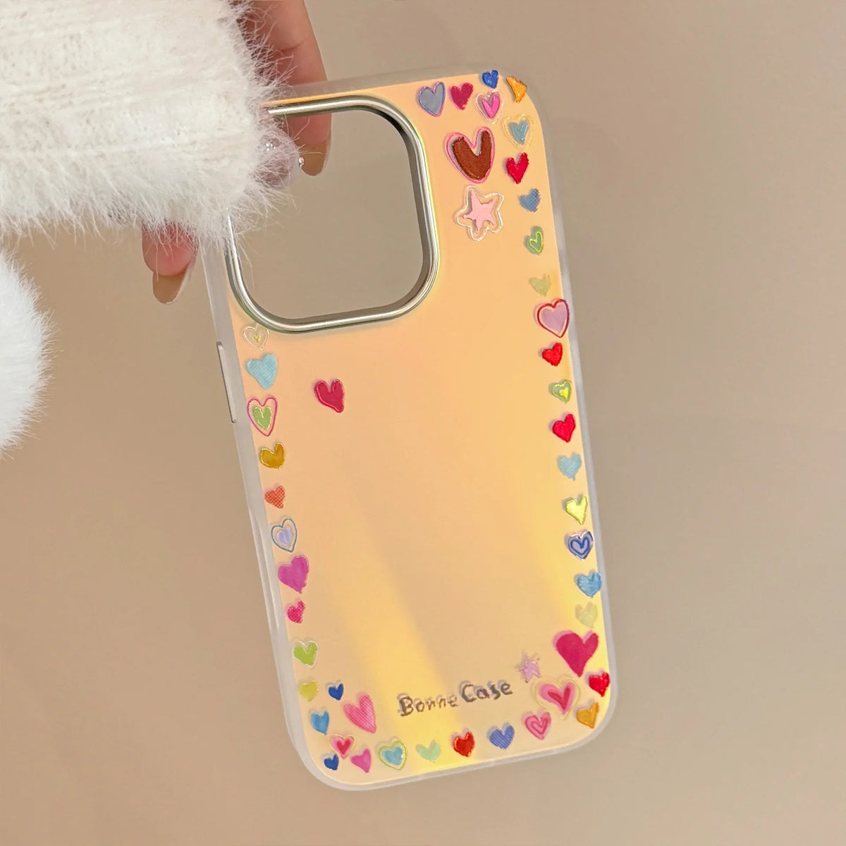 Korean Gilding Colorful Love Heart Laser Phone Case For iPhone