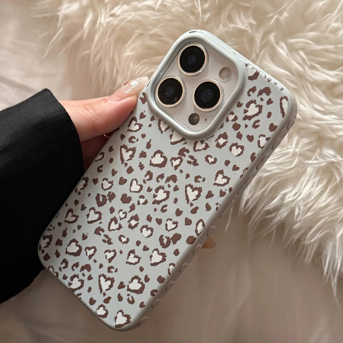 Stylish Retro Blue Leopard Print Love Heart Soft Phone Case For iPhone