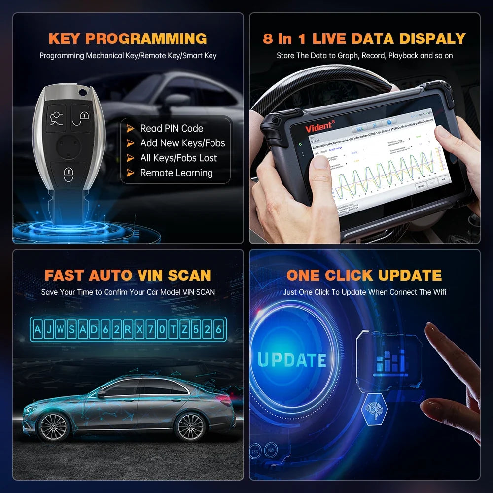 Vident iSmart800Pro Car Scanner All System Diagnosis 40 Reset Function OBDII Full Function Key Fob Programming Scanner Tool