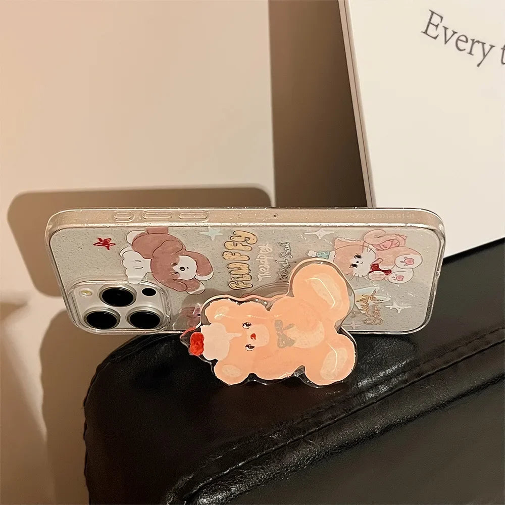 Korean Cute Cartoon Animals Bear Bracket Phone Case For iPhone