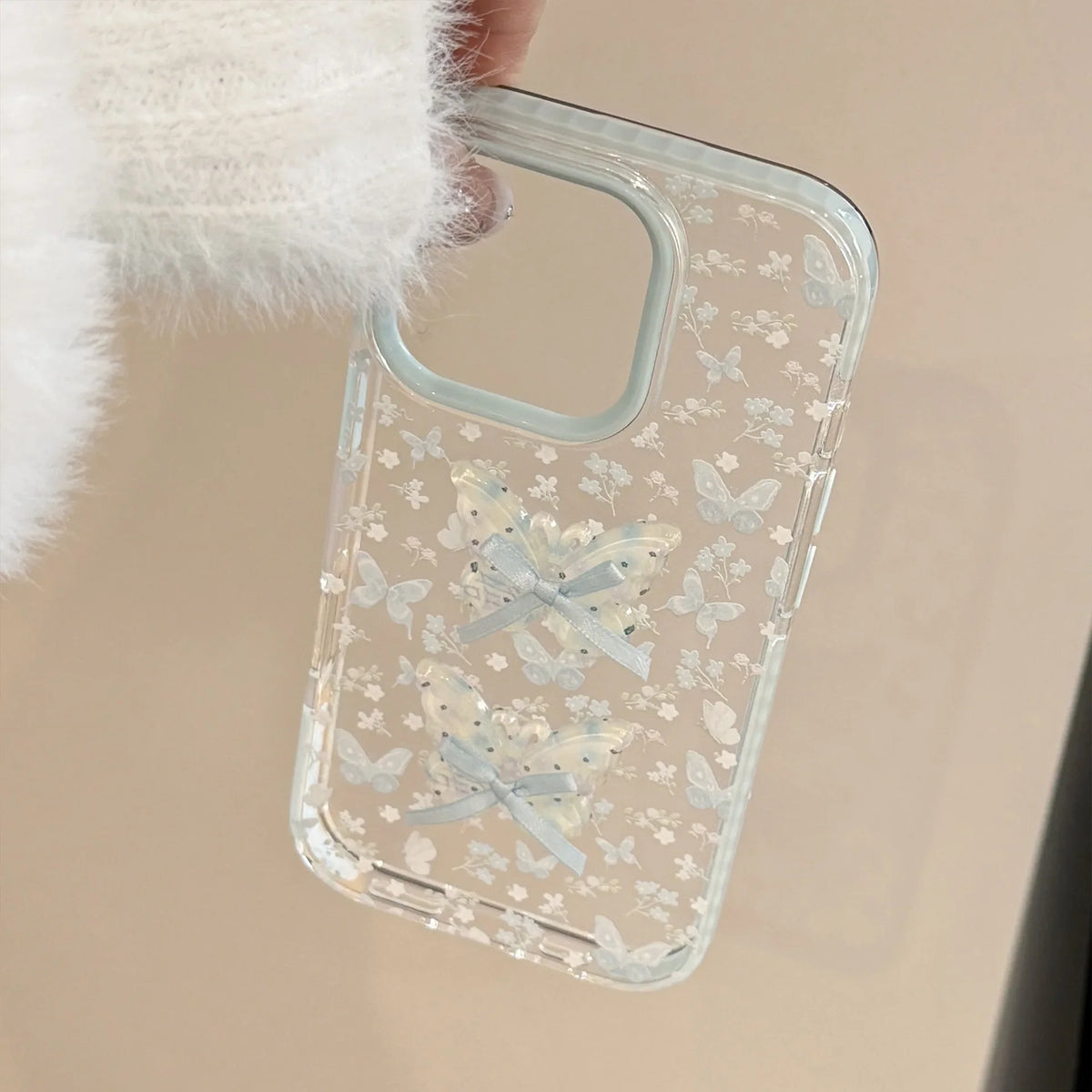 Korean Full Screen Flowers 3D Butterfly Bowknot Soft Phone Case For iPhone