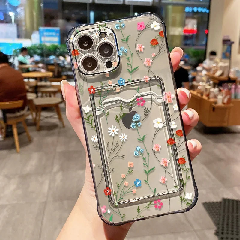 Cute Flower Wallet Card Bag Phone Case