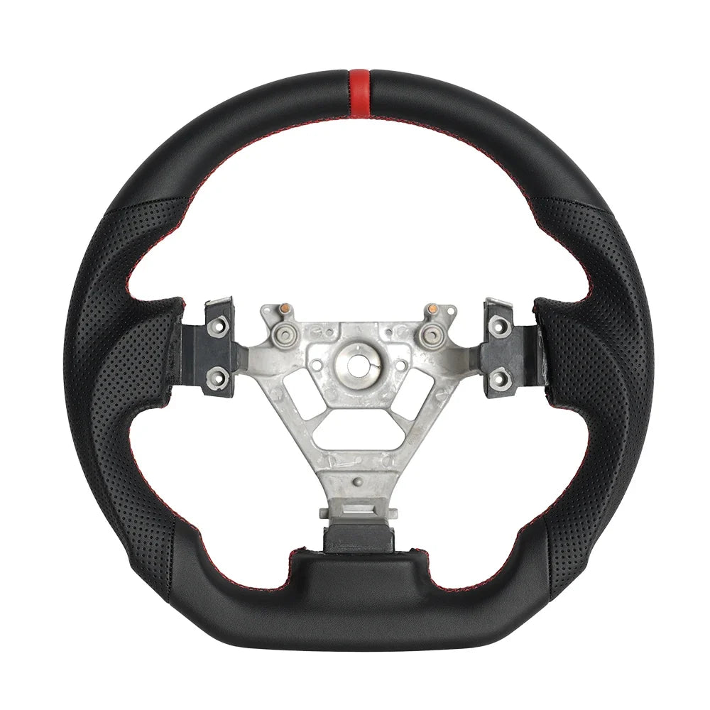 For Nissan 350Z Z33 2003-2008 LED Steering Wheel Carbon Fiber Perforated Leather Steering Wheel Flat Bottom Red Stitching